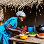 **

"A Gambian woman in a vibrant, fully clothed traditional dress, preparing Benachin (Jollof rice) in an outdoor kitchen. The scene should feature colorful pots and vegetables. Warm, natural lighting. Safe for work, appropriate content, fully clothed, professional photography, perfect anatomy, natural proportions, family-friendly."

**