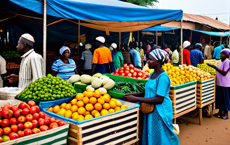 **

"A bustling scene at Serrekunda Market, The Gambia. Vendors in colorful, modest clothing display fresh fruits, vegetables, and local crafts. Shoppers browse the stalls. Capture the vibrant atmosphere, perfect anatomy, correct proportions, well-formed hands, proper finger count, natural body proportions, professional photography, appropriate attire, fully clothed, safe for work, appropriate content, professional, family-friendly."

**