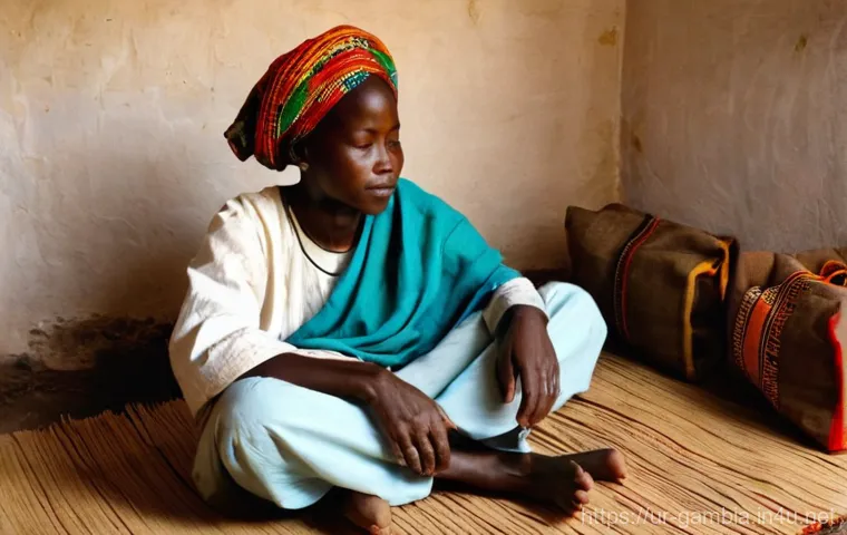 감비아 부족 신앙 - **Prompt:** A serene and wise Gambian elder, with a calm expression, stands respectfully near a maje...