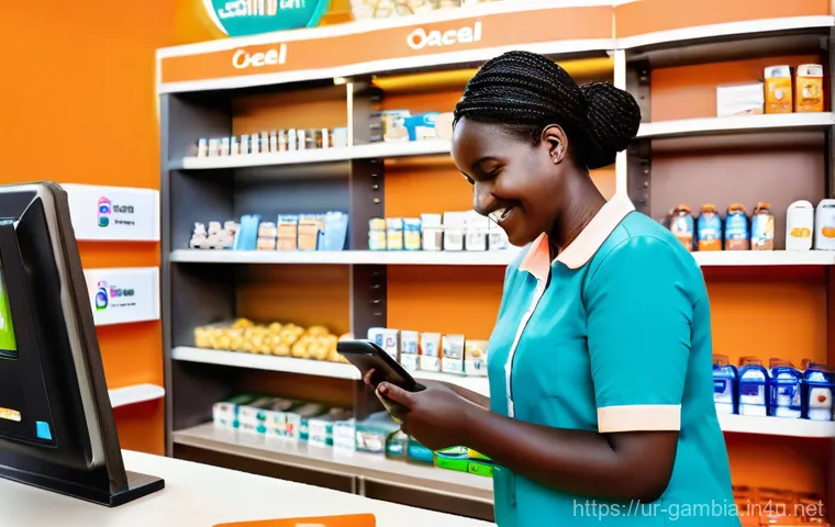 감비아에서 화폐 사용법 - **Prompt:** A vibrant, bustling local market scene in The Gambia. A female tourist, dressed in modes...