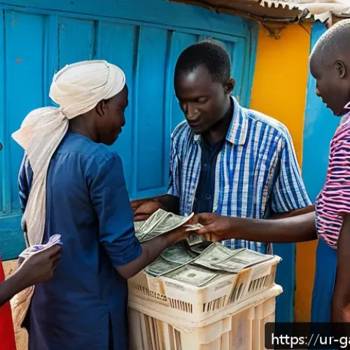 Home 33 감비아 여행 시 사기 유형 - A detailed street scene in The Gambia showing a tourist cautiously exchanging currency at an officia...