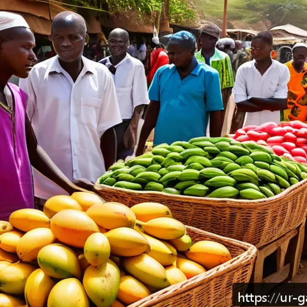 감비아 바칼롱 시장 탐방 - A vibrant outdoor market scene in Bakalon, Gambia, showcasing diverse traditional handmade crafts an...